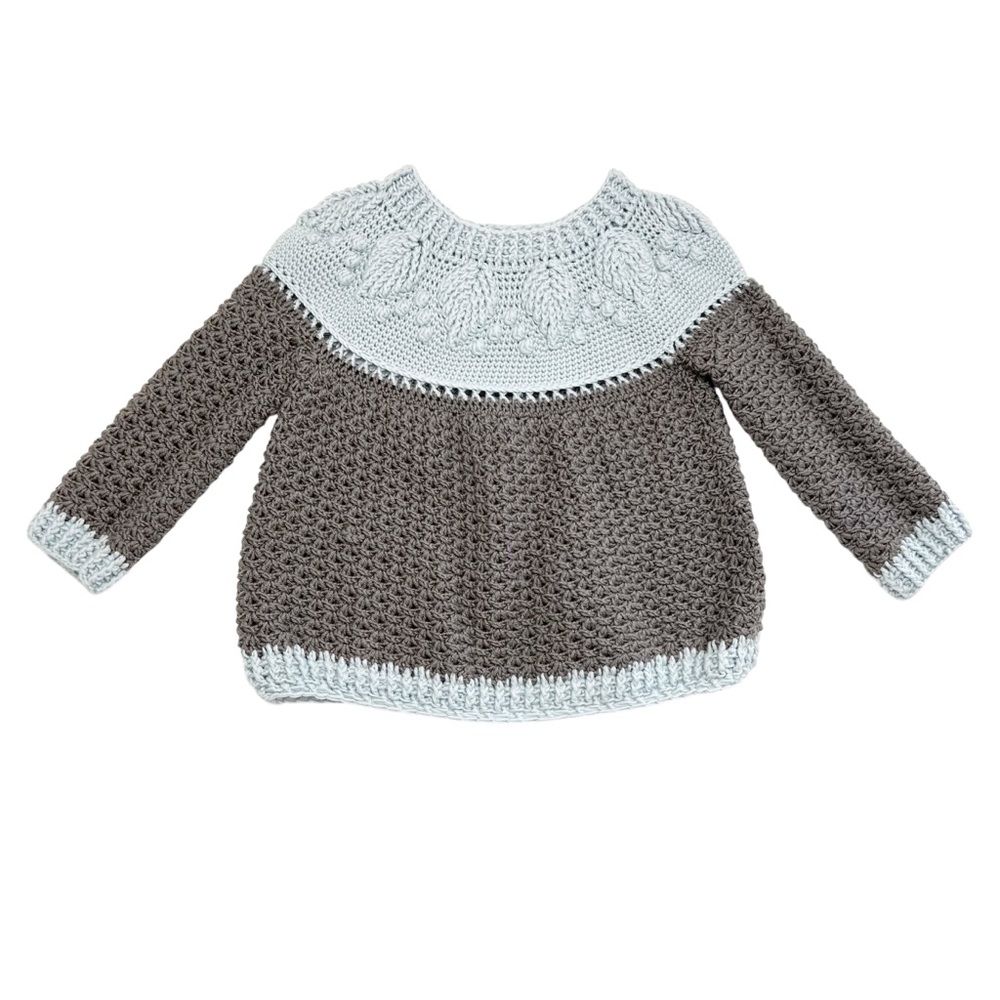 Handmade Leaves & Berries Sky Blue and Gray Sweater